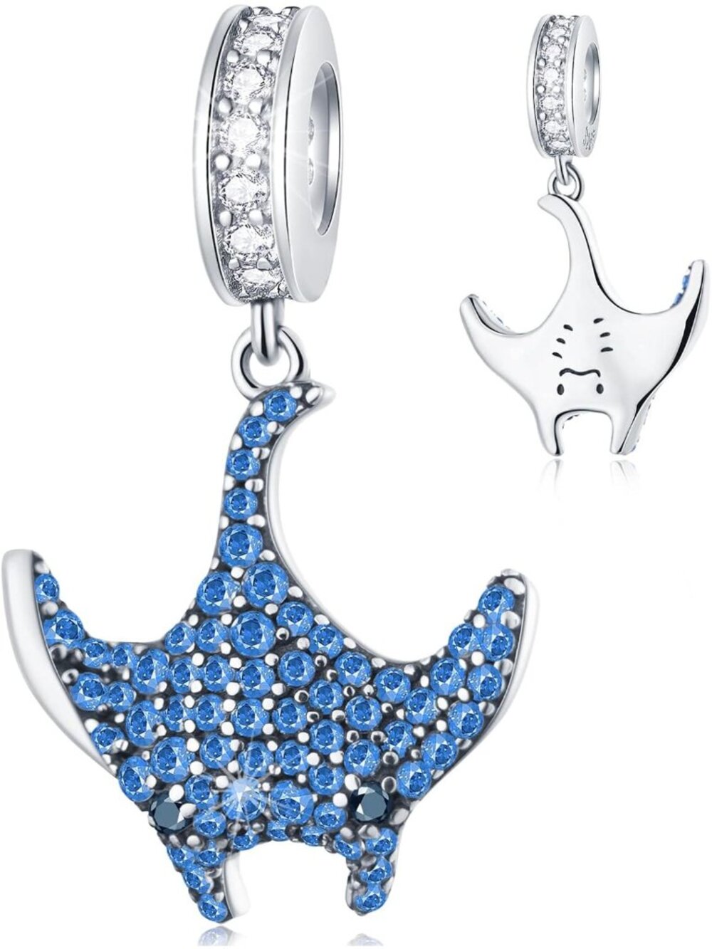 Silver Plated Manta Ray Charm Bead Fits European Bracelet